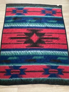 Biederlack Fleece Throw Blanket Reversible Acrylic Blend Southwest 56x74 EUC